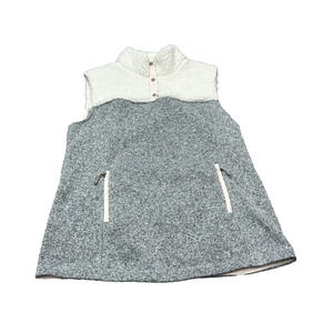 Title Nine Women's Gray & White Fleece Snap in Neck Sherpa Pullover Vest Size XL